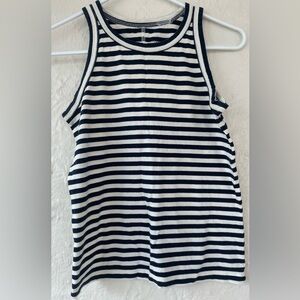 Everlane Womens Organic Cotton Black / Cream Striped Crewneck Racerback Tank; XS